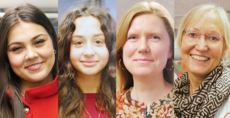 Porträtfotos von zwei Schülerinnen und zwei Lehrerinnen